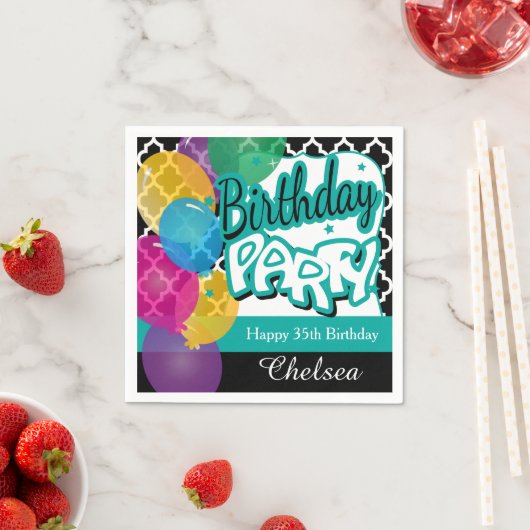 Verjaardagsfeest met ballonnen in Blauwgroen Servet (Insitu)