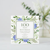 Verjaardagsfeest met blauwe hortensia's kaart (Staand voorkant)