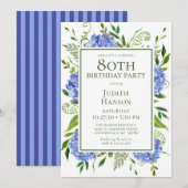 Verjaardagsfeest met blauwe hortensia's ter gelege kaart (Voorkant / Achterkant)