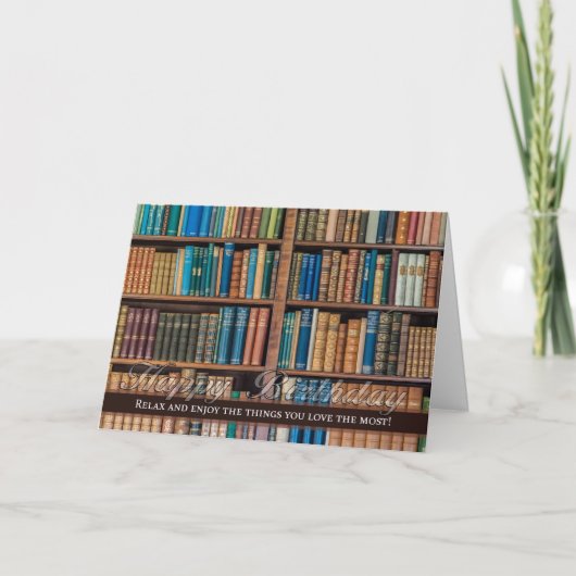 Verjaardagsfeest met boekenkast kaart (Voorkant)