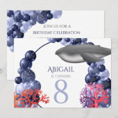 Verjaardagsfeest met boog van blauwe ballonnen en kaart (Voorkant / Achterkant)