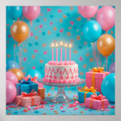 Verjaardagsfeest met Candlelit taart Poster (Voorkant)