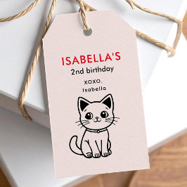 Verjaardagsfeest met CUSTOM KLEUREN schattige kat Cadeaulabel