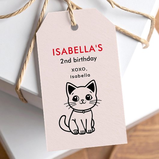 Verjaardagsfeest met CUSTOM KLEUREN schattige kat Cadeaulabel