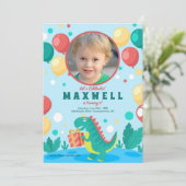 Verjaardagsfeest met dinosaurusfoto's kaart (Staand voorkant)