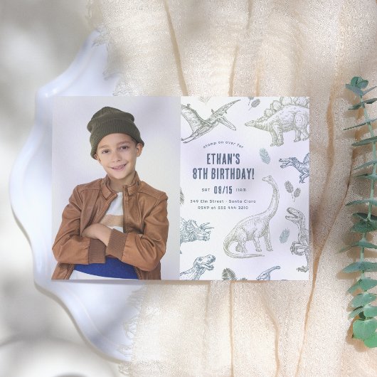 Verjaardagsfeest met dinosaurusfoto's kaart
