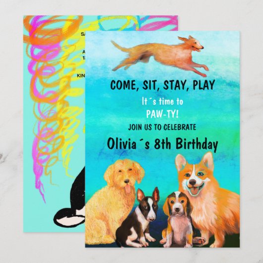 Verjaardagsfeest MET DOGGY VRIENDEN Kaart (Voorkant / Achterkant)