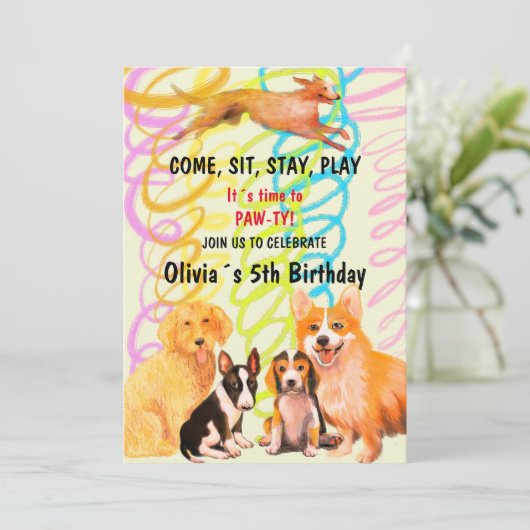 Verjaardagsfeest MET DOGGY VRIENDEN Kaart (Staand voorkant)