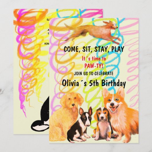 Verjaardagsfeest MET DOGGY VRIENDEN Kaart (Voorkant / Achterkant)