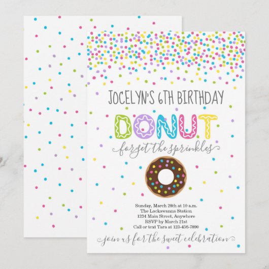 Verjaardagsfeest met Donut-thema - Rainbow Sprinkl Kaart (Voorkant / Achterkant)