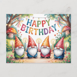 Verjaardagsfeest met een groep tuinkabouters briefkaart