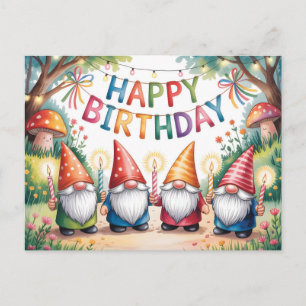 Verjaardagsfeest met een groep tuinkabouters feestdagenkaart
