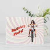 Verjaardagsfeest met een meisje op een motor kaart (Staand voorkant)