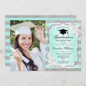 Verjaardagsfeest met foto - groen zilver kaart (Voorkant / Achterkant)