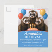 Verjaardagsfeest met fretten uitnodiging briefkaart (Voorkant / Achterkant)