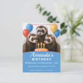 Verjaardagsfeest met fretten uitnodiging briefkaart (Staand voorkant)