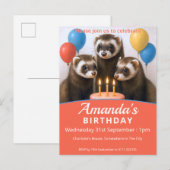 Verjaardagsfeest met fretten uitnodiging briefkaart (Voorkant / Achterkant)