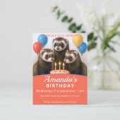 Verjaardagsfeest met fretten uitnodiging briefkaart (Staand voorkant)