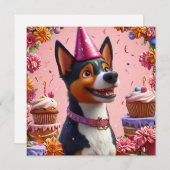 Verjaardagsfeest met gelukkige hond kaart (Voorkant / Achterkant)