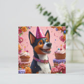 Verjaardagsfeest met gelukkige hond kaart (Staand voorkant)