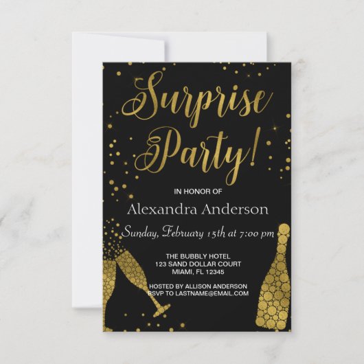 Verjaardagsfeest met gouden folie uitnodiging (Voorkant)