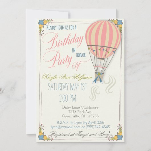 Verjaardagsfeest met hete luchtballon. kaart (Voorkant)