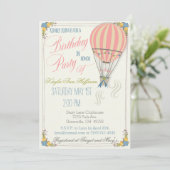 Verjaardagsfeest met hete luchtballon. kaart (Staand voorkant)