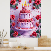 Verjaardagsfeest met kaarsverlichte taart poster (Keuken)