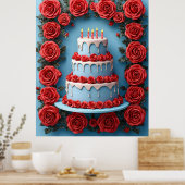 Verjaardagsfeest met kaarsverlichte taart poster (Keuken)