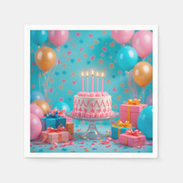 Verjaardagsfeest met kaarsverlichte taart servet