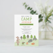 Verjaardagsfeest met kamperen in de achtertuin ond briefkaart (Staand voorkant)