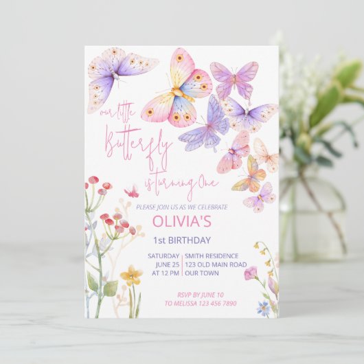 verjaardagsfeest met kleine vlinderwei kaart (Staand voorkant)