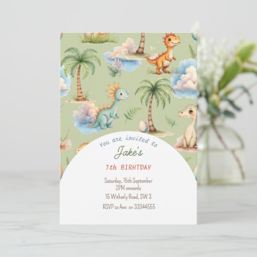 Verjaardagsfeest met leuke dinosaurussen kaart (Staand voorkant)