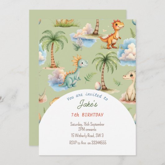 Verjaardagsfeest met leuke dinosaurussen kaart (Voorkant / Achterkant)