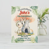 Verjaardagsfeest met leuke dinosaurussen uitnodigi kaart (Staand voorkant)