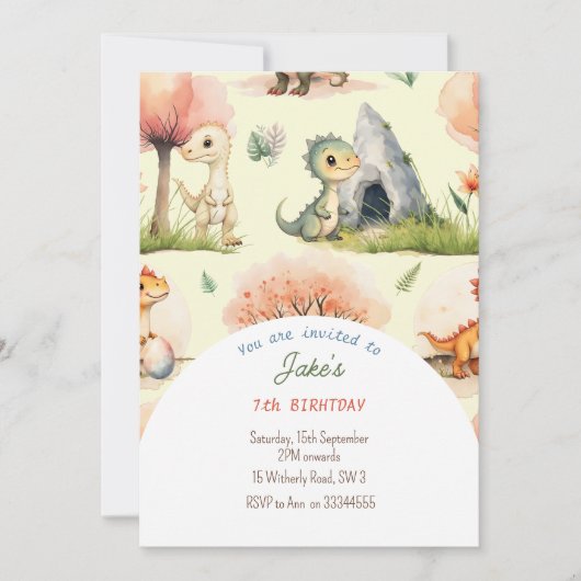 Verjaardagsfeest met leuke dinosaurussen uitnodigi kaart (Voorkant)