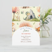 Verjaardagsfeest met leuke dinosaurussen uitnodigi kaart (Staand voorkant)