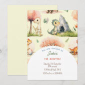 Verjaardagsfeest met leuke dinosaurussen uitnodigi kaart (Voorkant / Achterkant)