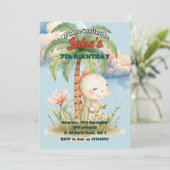 Verjaardagsfeest met leuke dinosaurussen uitnodigi kaart (Staand voorkant)