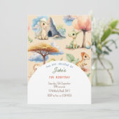 Verjaardagsfeest met leuke dinosaurussen uitnodigi kaart (Staand voorkant)