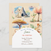 Verjaardagsfeest met leuke dinosaurussen uitnodigi kaart (Voorkant / Achterkant)