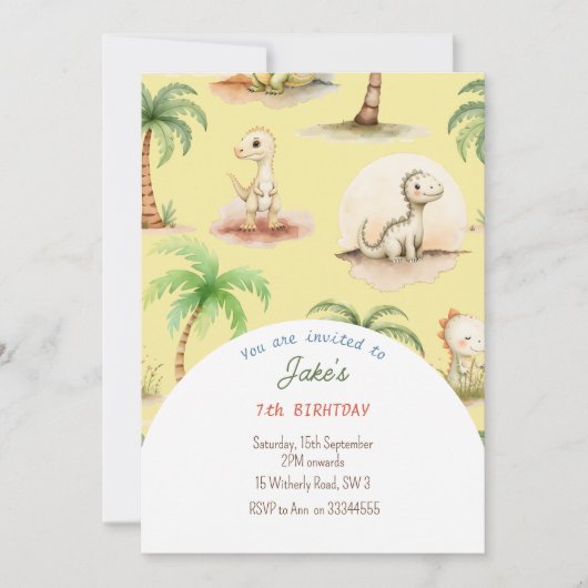 Verjaardagsfeest met leuke dinosaurussen uitnodigi kaart (Voorkant)