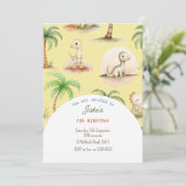 Verjaardagsfeest met leuke dinosaurussen uitnodigi kaart (Staand voorkant)