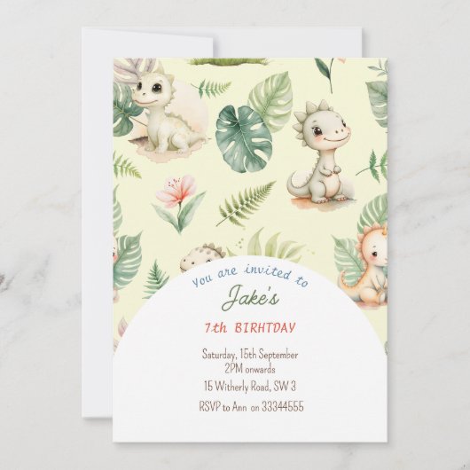 Verjaardagsfeest met leuke dinosaurussen uitnodigi kaart (Voorkant)