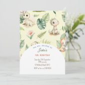 Verjaardagsfeest met leuke dinosaurussen uitnodigi kaart (Staand voorkant)