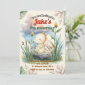 Verjaardagsfeest met leuke dinosaurussen uitnodigi kaart (Staand voorkant)