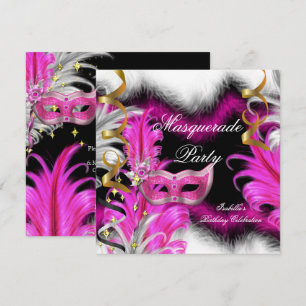 Verjaardagsfeest met Maskerade Roze Zwart Wit Kaart