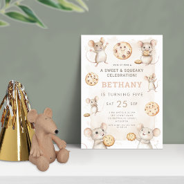 Verjaardagsfeest met muis en koekjes kaart