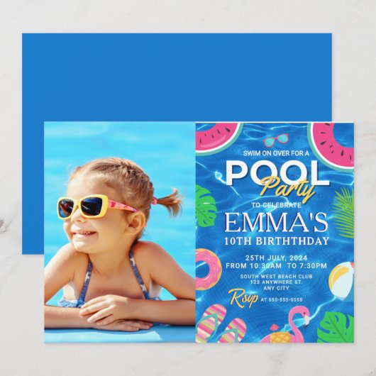 Verjaardagsfeest met poolfoto kaart (Voorkant / Achterkant)