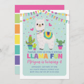 Verjaardagsfeest met regenboog alpaca en een schat kaart (Voorkant / Achterkant)